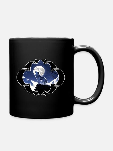 Wolf , Wolf-Design, Wolf im Mondschein, - Tasse einfarbig - Schwarz