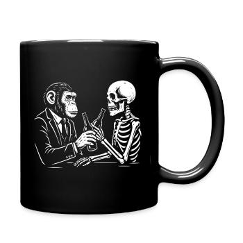 monkey and skeleton drinks beer in the pub. - Full Colour Mug - black - Right
