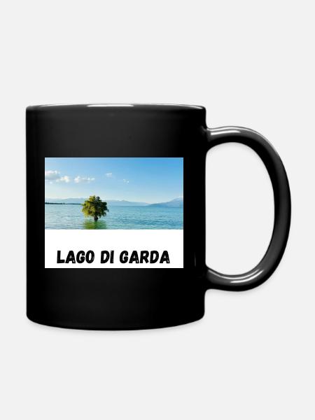 Lago di Garda design with tree in the water - Full Colour Mug - black