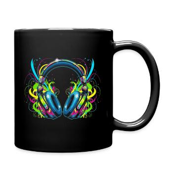 Neon-Kopfhörer mit psychedelischen Wirbeln - Tasse einfarbig - Schwarz - Rechts