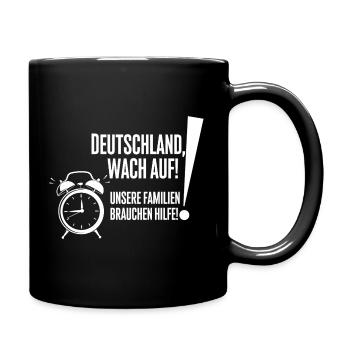 Deutschland Wach Auf Motiv mit Wecker - Tasse einfarbig - Schwarz - Rechts