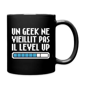A geek doesn't get old, he level up Retro Gaming - Full Colour Mug - black - Right