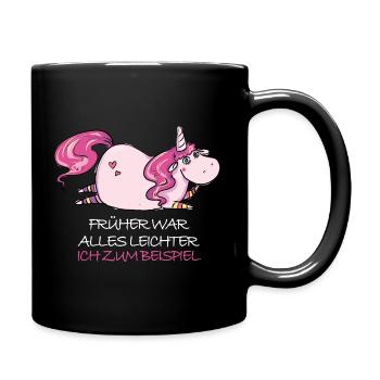 Lustige Dickes Einhorn Spruch Molliges Einhorn - Tasse einfarbig - Schwarz - Rechts