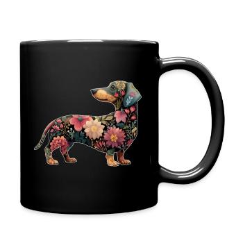 Dachshund Dachshund Floral Flowers - Full Colour Mug - black - Right