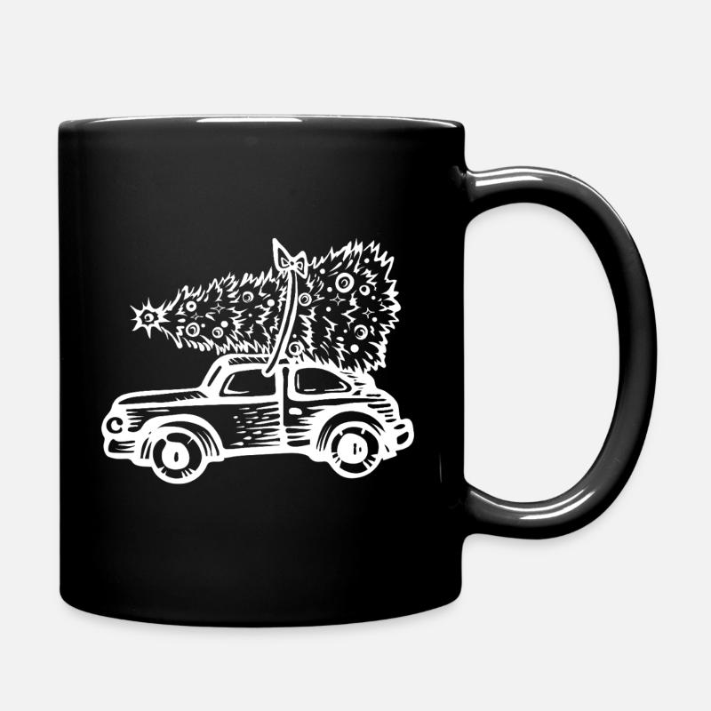 Vintage Auto mit Weihnachtsbaum - Tasse einfarbig - Schwarz