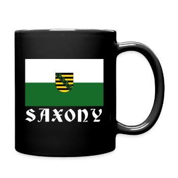 Flagge Sachsens mit Wappen - Tasse einfarbig - Schwarz - Rechts