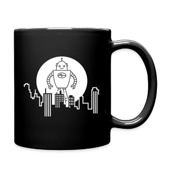 Stadt Silhouette Roboter: KI trifft Urbanes Design - Tasse einfarbig - Schwarz - Rechts