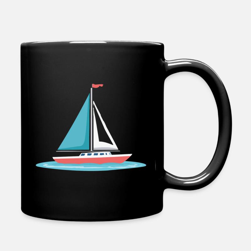 Segelboot Grafik in Mint & Rot - Tasse einfarbig - Schwarz
