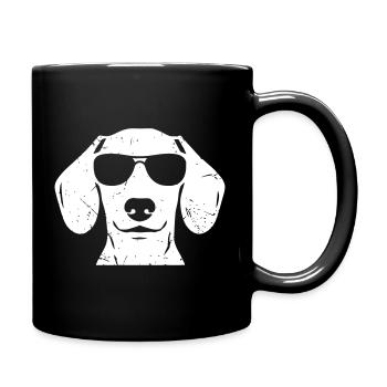 Dackel Kopf Sonnenbrille Vintage Vektor - Tasse einfarbig - Schwarz - Rechts