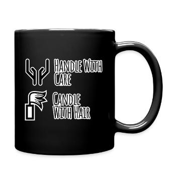 Handle With Care / Candle with Hair - Flachwitz! - Tasse einfarbig - Schwarz - Rechts