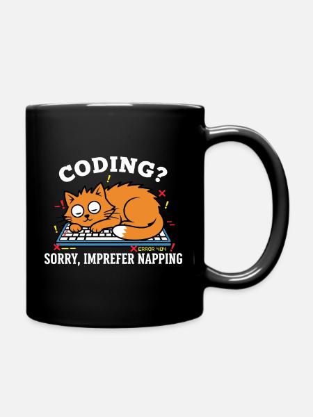 Coding? Sorry, I prefer to sleep Funny Cat - Full Colour Mug - black