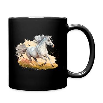 Cheval aquarelle sautant par-dessus le pâturage - Mug uni - noir - Droite
