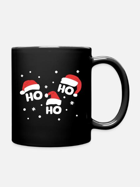 HO HO HO mit Weihnachtsmützen Weihnachtsmann - Tasse einfarbig - Schwarz