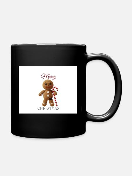 Gingerbread man with candy cane - Full Colour Mug - black