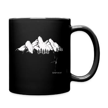 Schneebedeckte Gipfel und schwarzer Bergsteiger - Tasse einfarbig - Schwarz - Rechts