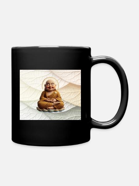Buddha on leaf pattern - Full Colour Mug - black