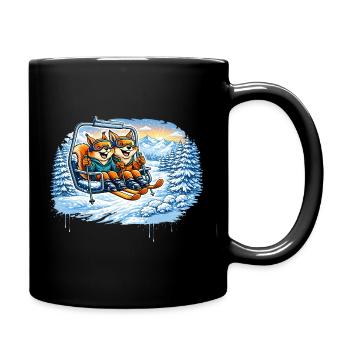 Eichhörnchen & Fuchs im Skilift – Winterspaß - Tasse einfarbig - Schwarz - Rechts