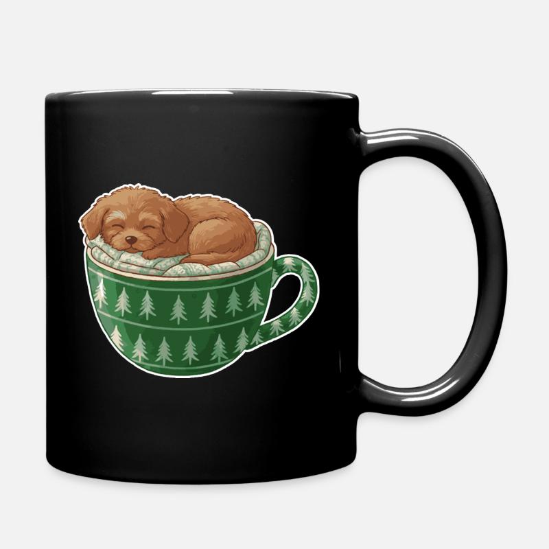 Schlafender Welpe im grünen Becher - Tasse einfarbig - Schwarz