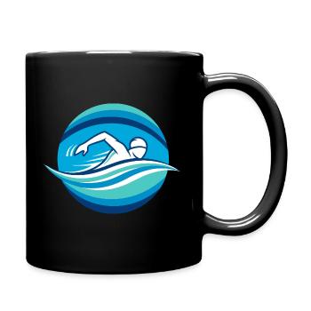Kraul Schwimmer Sport schwimmen Motiv – Wellenlogo - Tasse einfarbig - Schwarz - Rechts