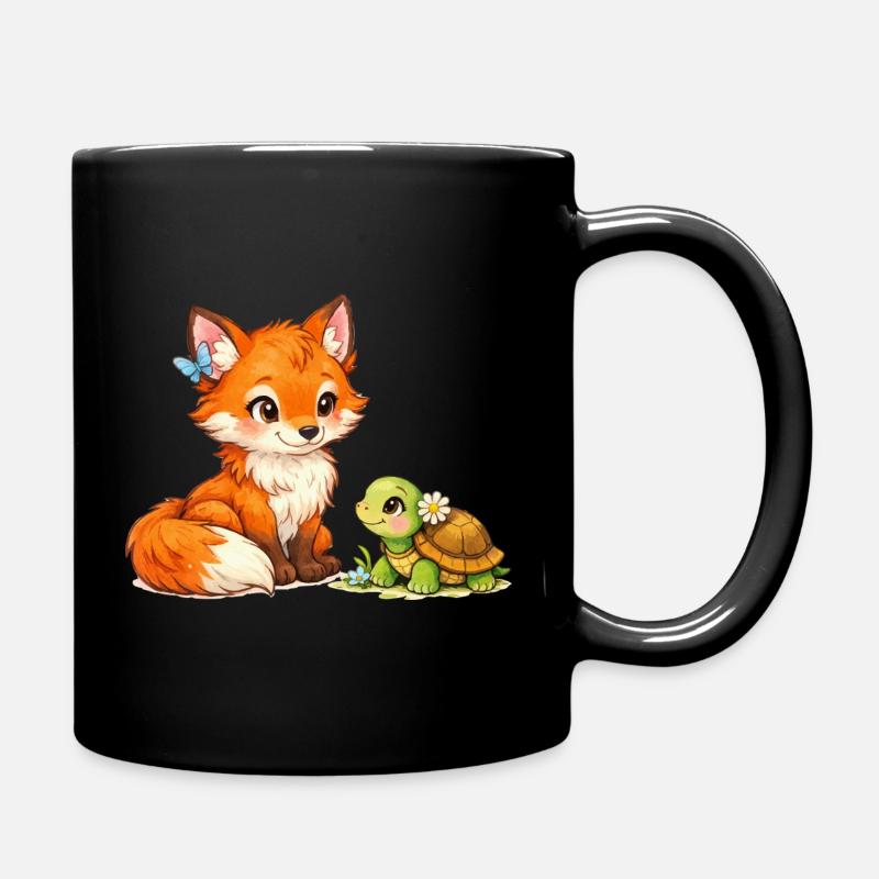 Fuchs und eine niedliche Schildkröte - Tasse einfarbig - Schwarz