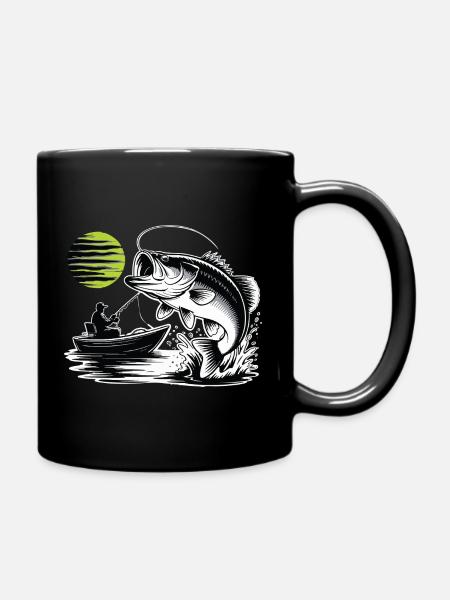 Sportangeln Schwarzbarsch-Boots-Mond-Vintage - Tasse einfarbig - Schwarz