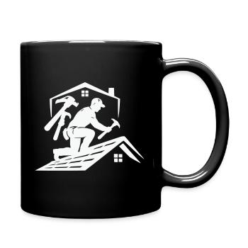 Dachdecker Silhouette am Dach - Tasse einfarbig - Schwarz - Rechts