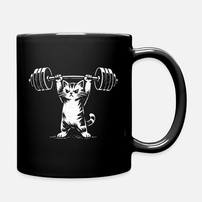 Gewichtheben Katze | Lustig Gym Krafttraining  - Tasse einfarbig - Schwarz