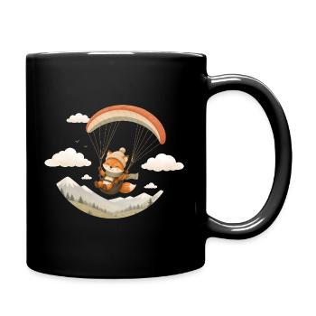 Süßer Fuchs mit Gleitschirm über Bergen - Tasse einfarbig - Schwarz - Rechts