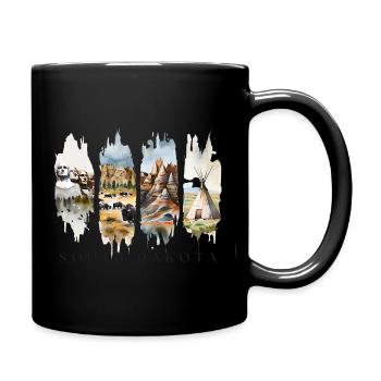 South Dakota Travel – Mount Rushmore & Bison - Full Colour Mug - black - Right