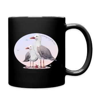 Möwen und Seesterne Abbildung mit Inschrift - Tasse einfarbig - Schwarz - Rechts