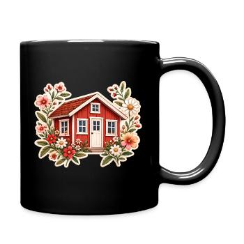 Rotes Schwedenhaus mit Blumen im Tinyhaus Stil  - Tasse einfarbig - Schwarz - Rechts