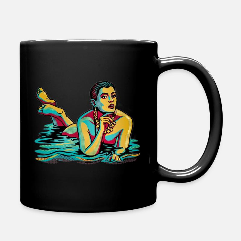 Pop Art Meerjungfrau in Neonfarben - Tasse einfarbig - Schwarz