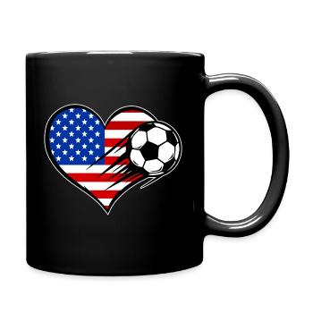 USA Herz Flagge Fußball mit Herz - Tasse einfarbig - Schwarz - Rechts