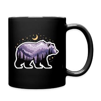 Bär Berglandschaft Mond und Wald - Tasse einfarbig - Schwarz - Rechts