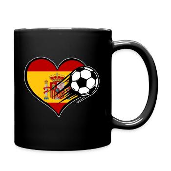 Spanien Flagge Fußball mit Herz - Tasse einfarbig - Schwarz - Rechts
