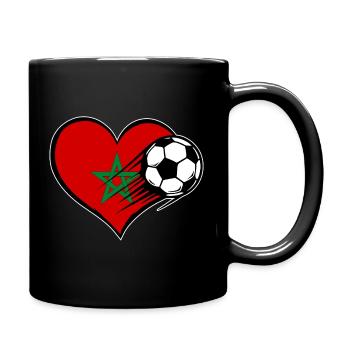 Marokko Flagge Fußball mit Herz - Tasse einfarbig - Schwarz - Rechts