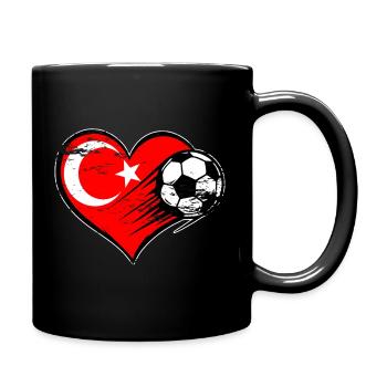 Türkei Flagge Fußball mit Herz used - Tasse einfarbig - Schwarz - Rechts