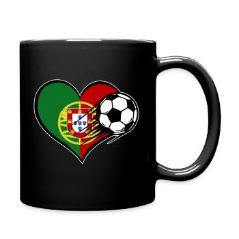 Portugal Flagge Fußball mit Herz - Tasse einfarbig - Schwarz - Rechts