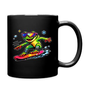 Surfer frog with neon sunglasses - Full Colour Mug - black - Right