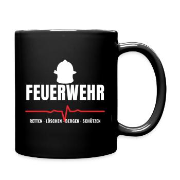 Feuerwehr Herzschlag EKG Herzlinie Feuerwehrmann - Tasse einfarbig - Schwarz - Rechts