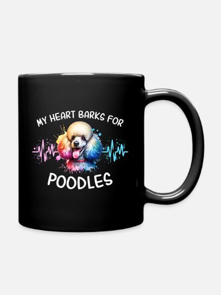 Pudel Herzlinie - Tasse einfarbig - Schwarz