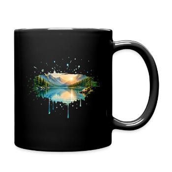 Panorama de lac de montagne dans un style aquarelle - Mug uni - noir - Droite