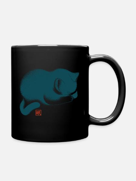 Schlafende Katze Japanischer Holzschnitt Stil - Tasse einfarbig - Schwarz