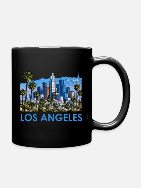 Los Angeles Skyline Palmen Illustration - Tasse einfarbig - Schwarz