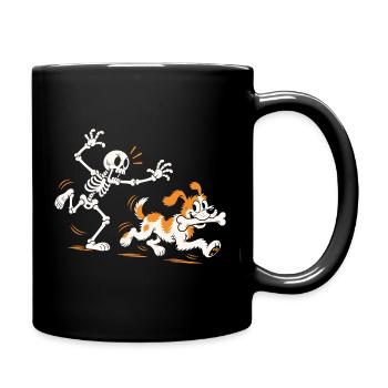 Der Hund klaut dem Skelett den Knochen - Tasse einfarbig - Schwarz - Rechts
