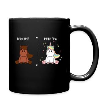 Deine Oma Pferd Meine Oma Einhorn Lustig Baby Kind - Tasse einfarbig - Schwarz - Rechts