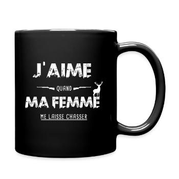 J'aime ma femme, Cadeau Humour Chasseur Chasse - Mug uni - noir - Droite