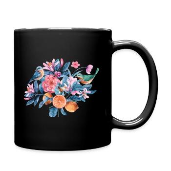 Colorful flowers and birds - Full Colour Mug - black - Right