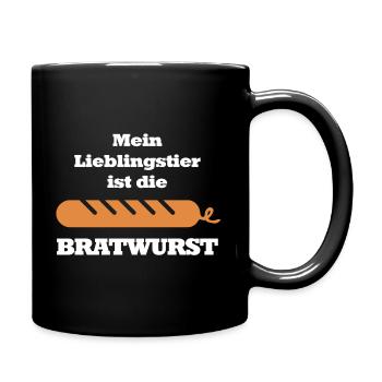 Mein Lieblingstier ist die Bratwurst - Tasse einfarbig - Schwarz - Rechts