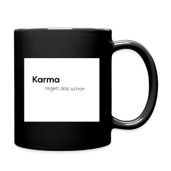 Karma regelt das schon - Tasse einfarbig - Schwarz - Rechts